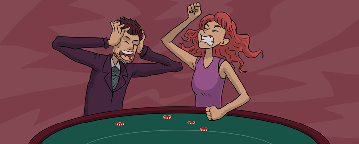 Mann und Frau sind nach einer verlorenen Hand beim Blackjack frustriert