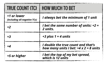 True Count VS How Much to Bet