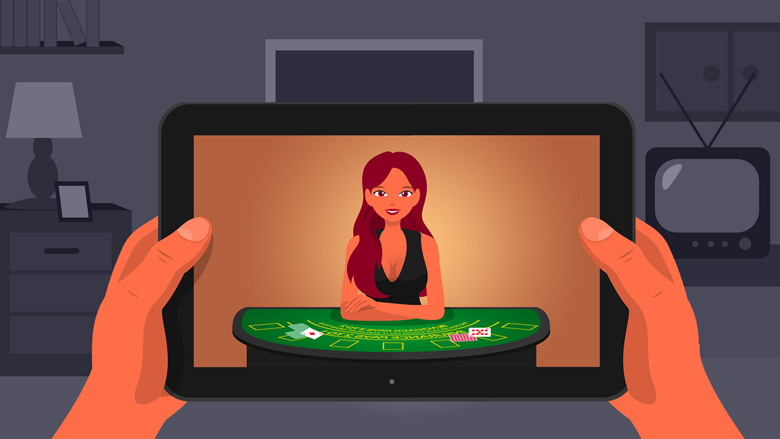 Live-Casino-Tisch mit einem Dealer auf einem Tablet