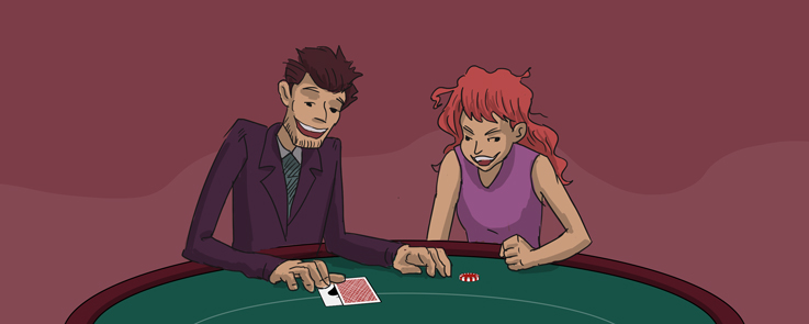 Mann und Frau versuchen im Casino dümmlich auszusehen